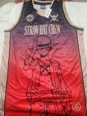 One Piece Luffy 01 Straw Hat Crew Basketball Jersey Red Purple Mens XL